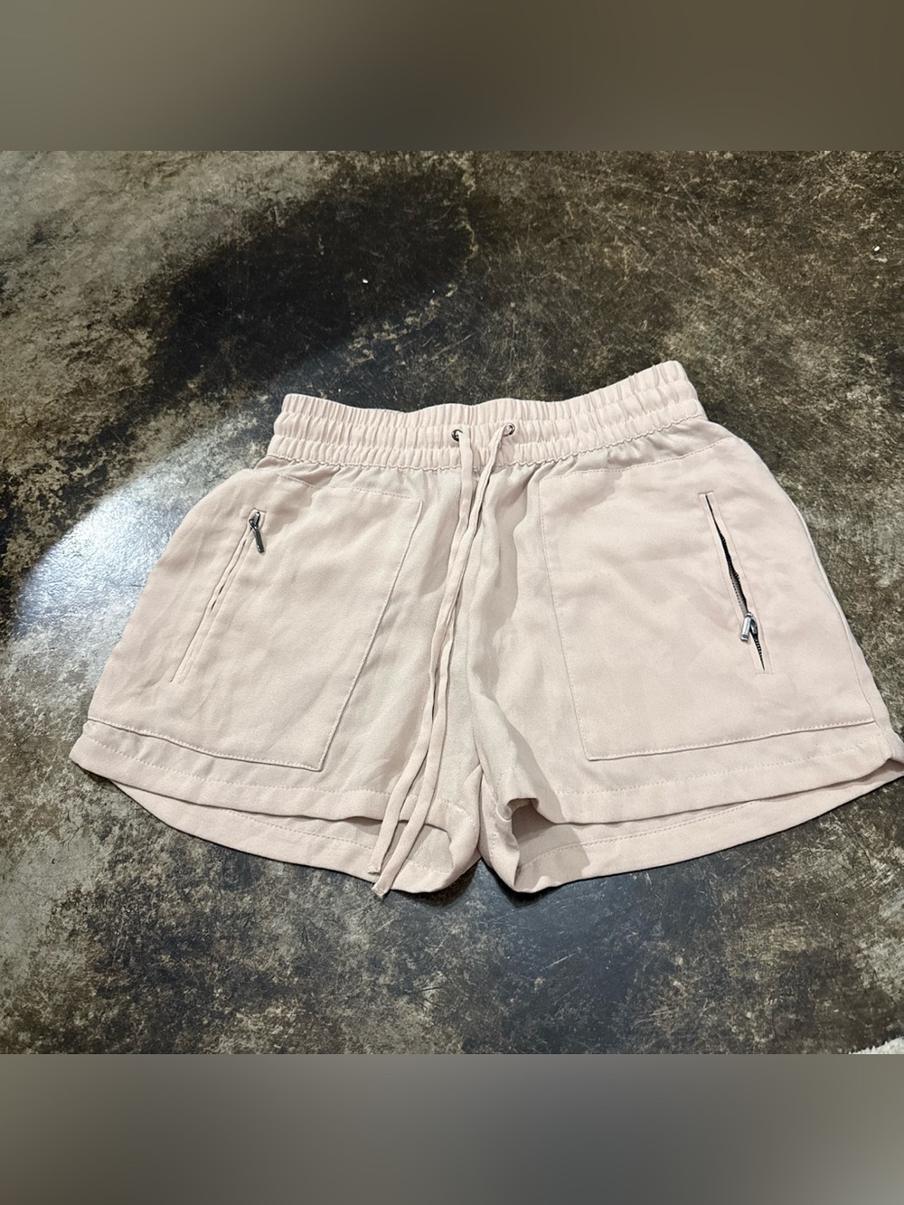 Women's Cream Drawstring Shorts with Zip Pockets